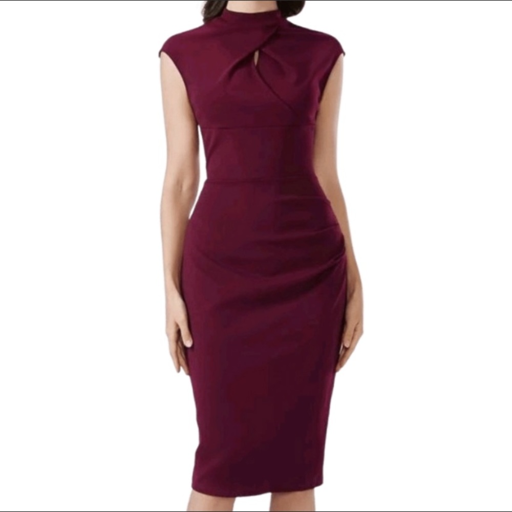 Maroon Mock Neck Cut-Out Split Hem Dress